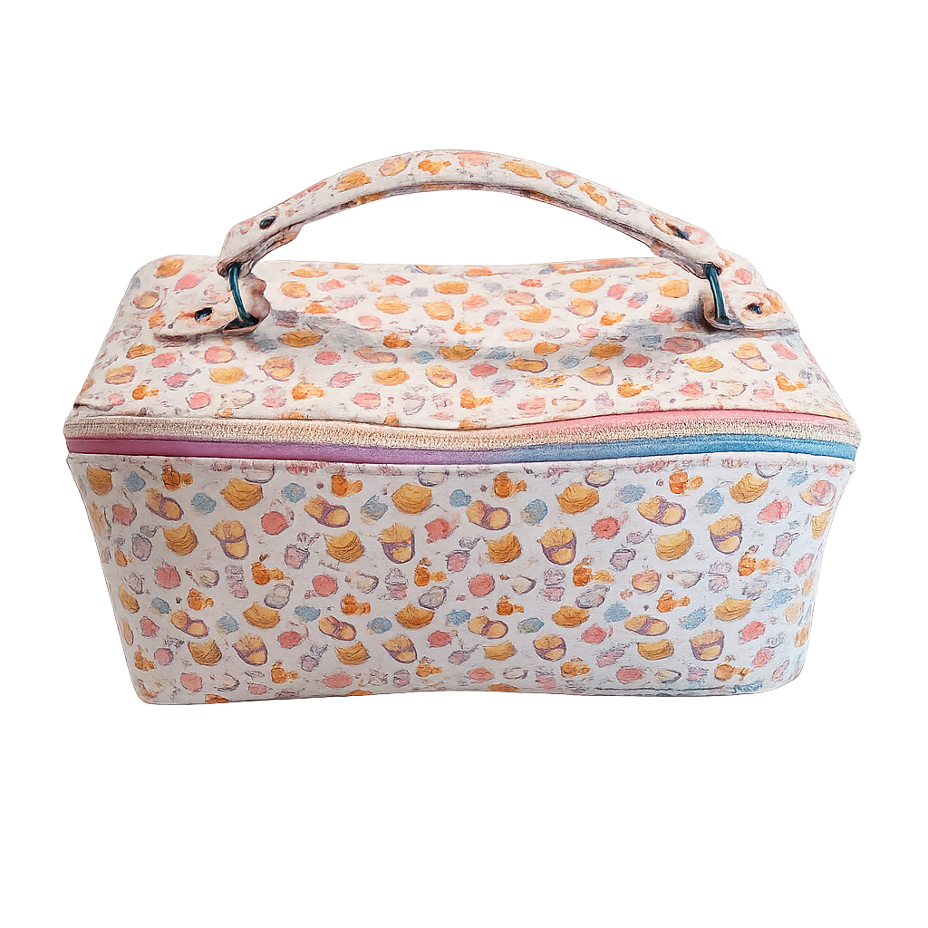 Pastel print Zip N Grip cosmetic bag with top carry handle and rainbow zipper detail.