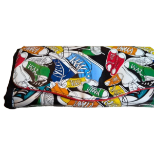 Sneaker print accordion wallet with colorful sneaker pattern and compact organizer design.