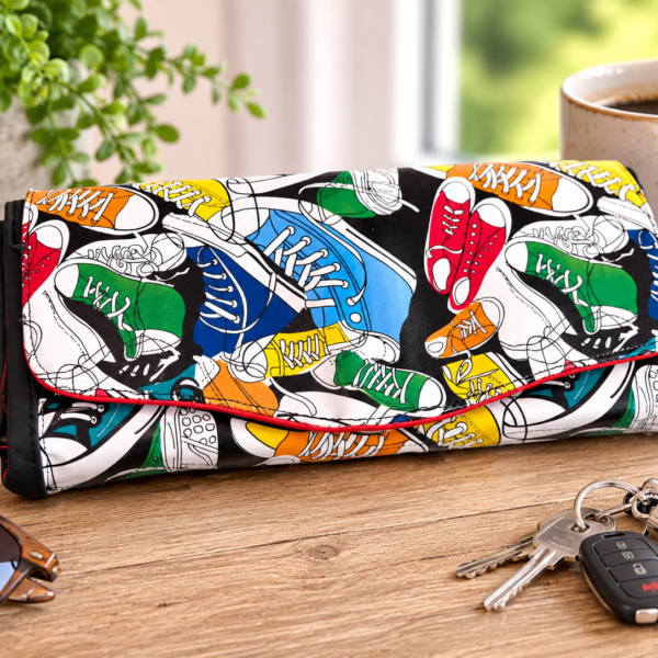Sneaker Print Accordion Wallet – Compact Organizer Clutch