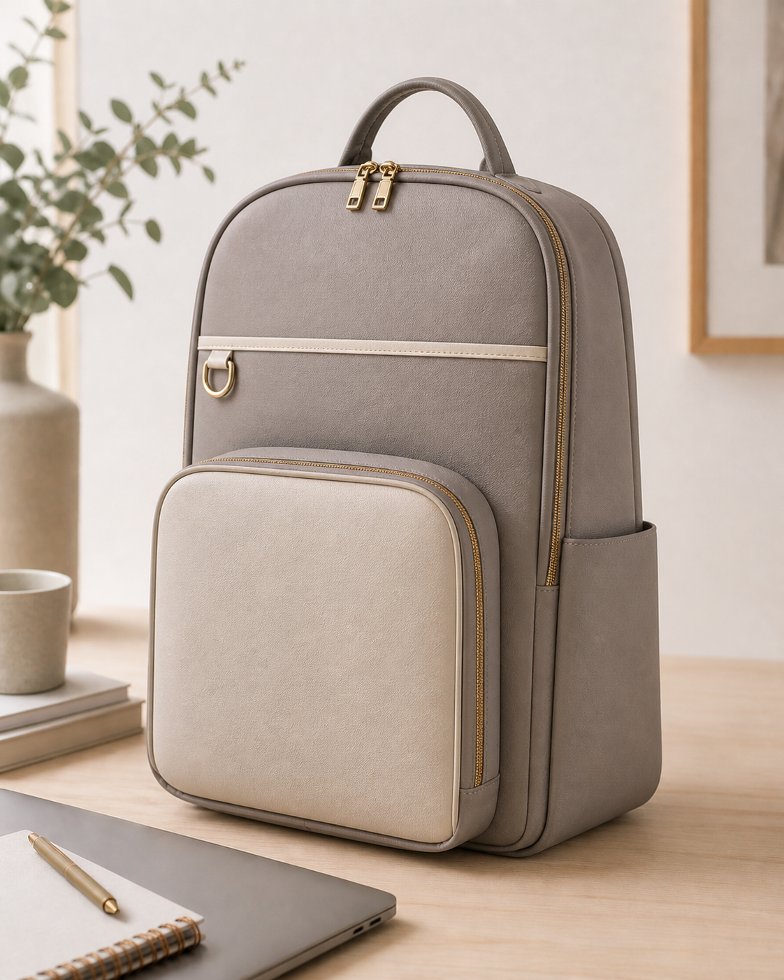 custom Sebastian XL backpack neutral gray and beige