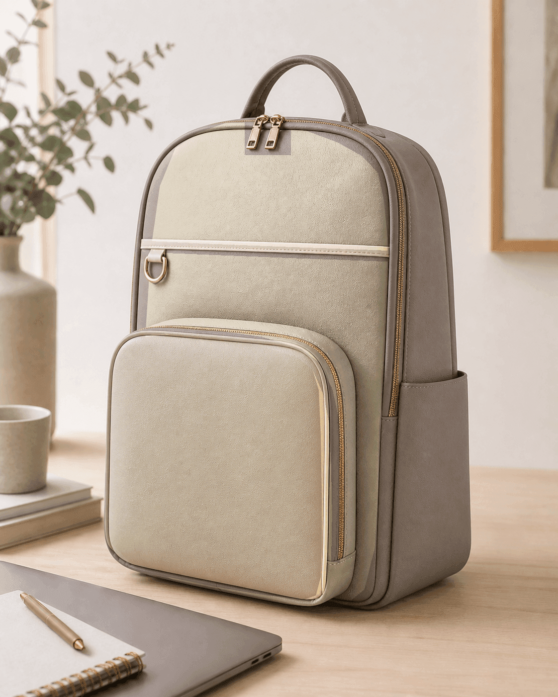 custom Sebastian XL backpack neutral cream and taupe