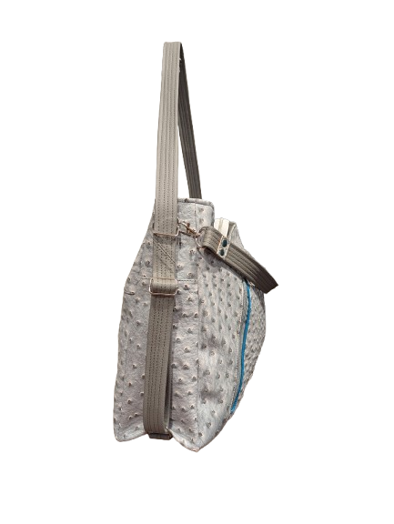 Convertible handbag side profile gray faux leather