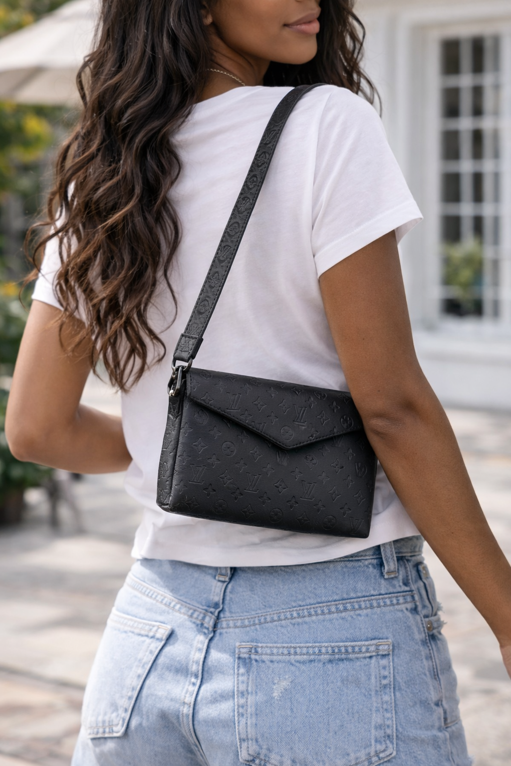 custom envelope purse neutral black crossbody handbag