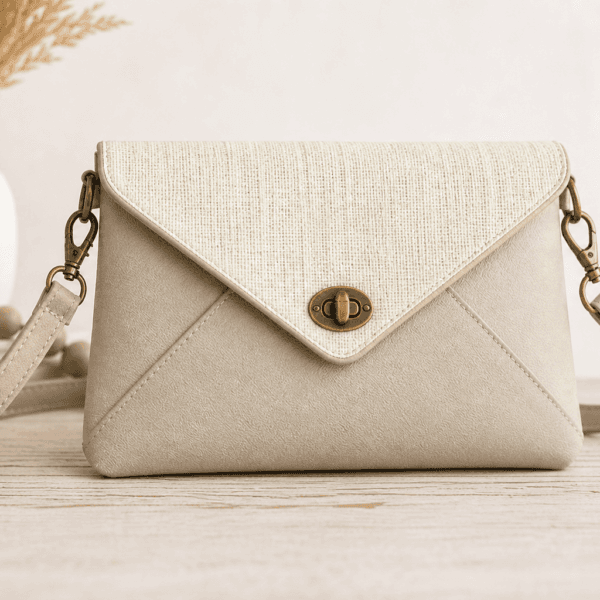 custom envelope purse neutral taupe and ivory crossbody handbag