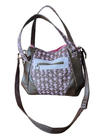 floral crossbody handbag back view zipper pocket brown purse