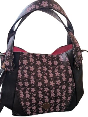 floral crossbody handbag front view brown faux leather purse