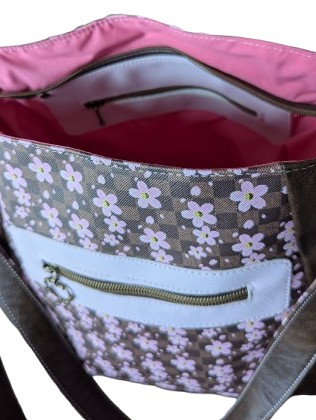 floral crossbody handbag zipper pocket interior detail