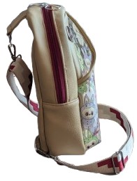 beige character sling bag side view zipper detail crossbody purse