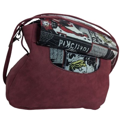 faux suede crossbody handbag flap open view interior lining detail