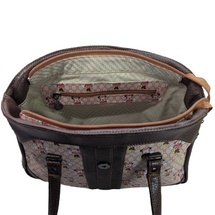 printed crossbody handbag interior zipper pockets organization
