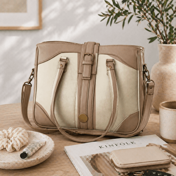 custom crossbody handbag neutral faux leather purse lifestyle image