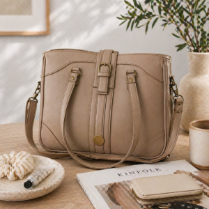 custom crossbody handbag neutral faux leather purse lifestyle image