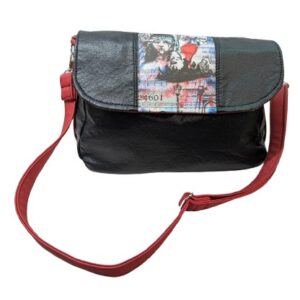 Home Les Misérables Crossbody Bag – Black Faux Leather with Paris Print & French Script Lining