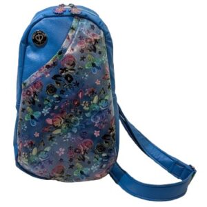 Home Blue Floral Sling Backpack – Faux Leather Crossbody Backpack | Lightweight Everyday Bag
