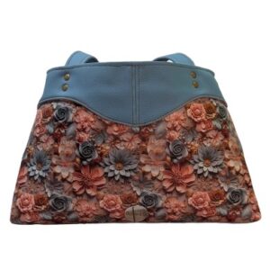 Home Floral Faux Leather Shoulder Bag – Blue & Blush Structured Handbag | Everyday Tote