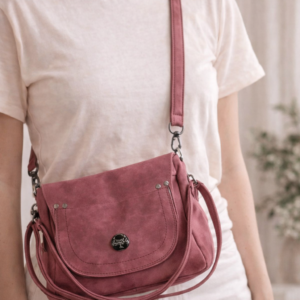 faux suede crossbody handbag worn on model soft everyday purse