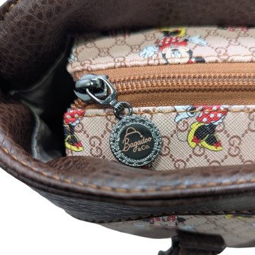 printed crossbody handbag zipper pocket interior detail